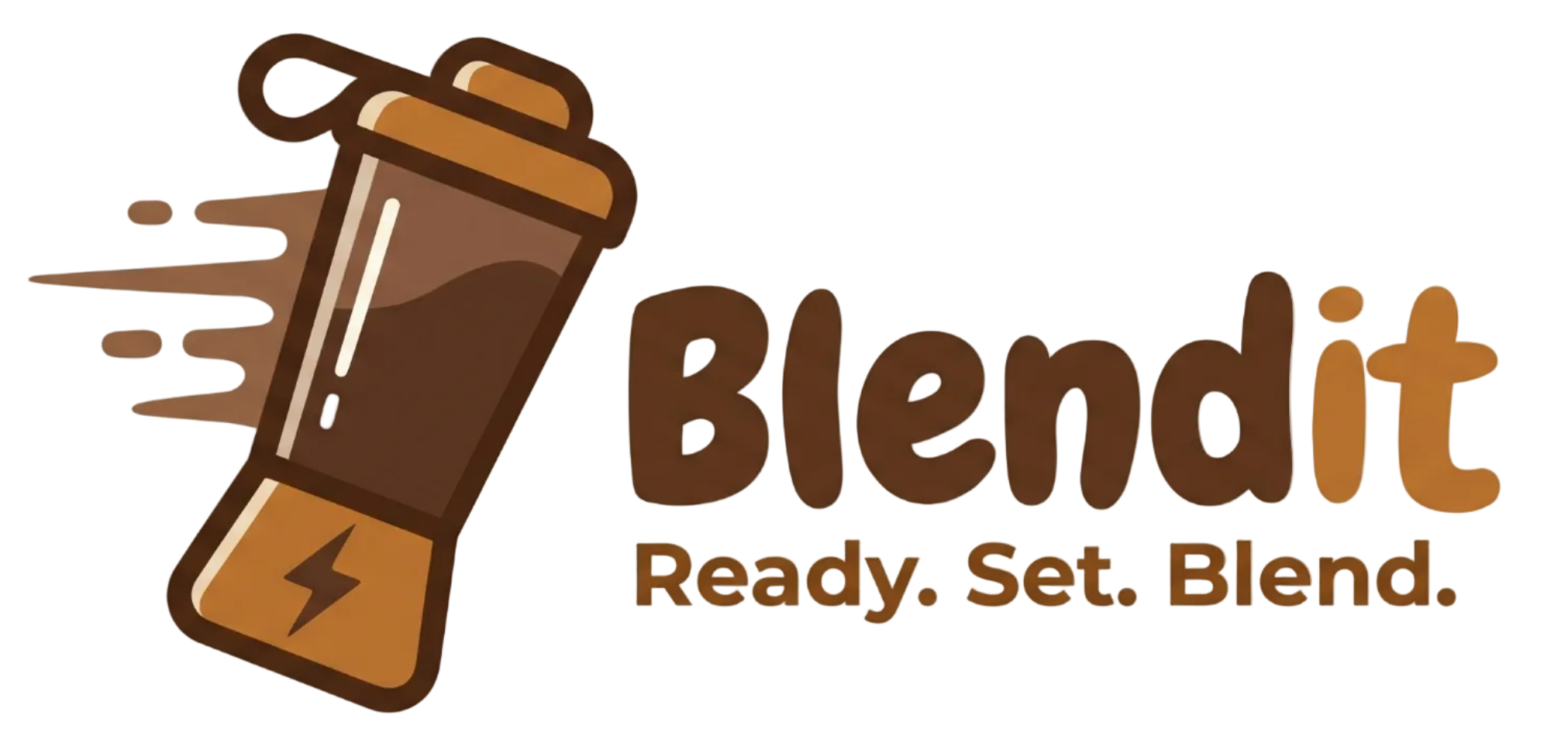 Logo of Blendit with a blender icon on a beige background